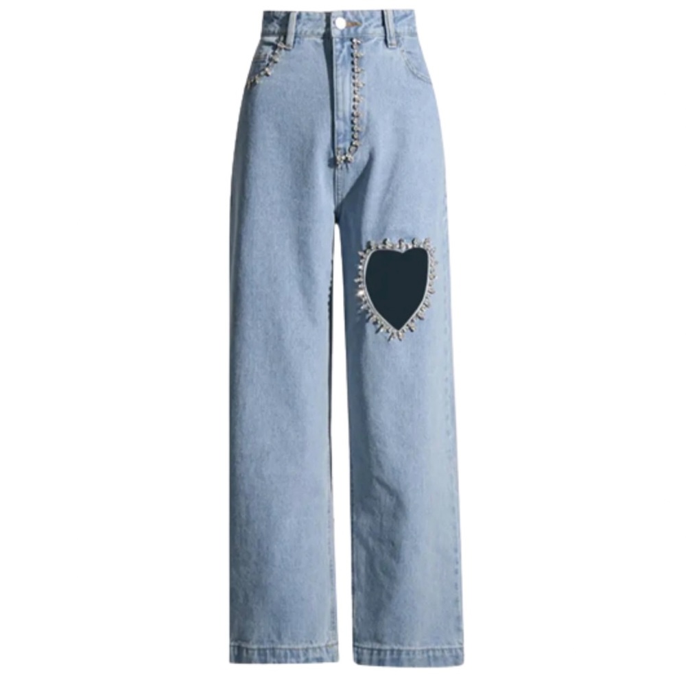 Cut-Out Diamante Embellished Denim Jeans